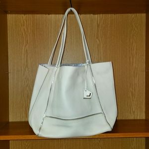 BOTKIER Eggshell Pebbled Leather Tote with Silver Zip Trim